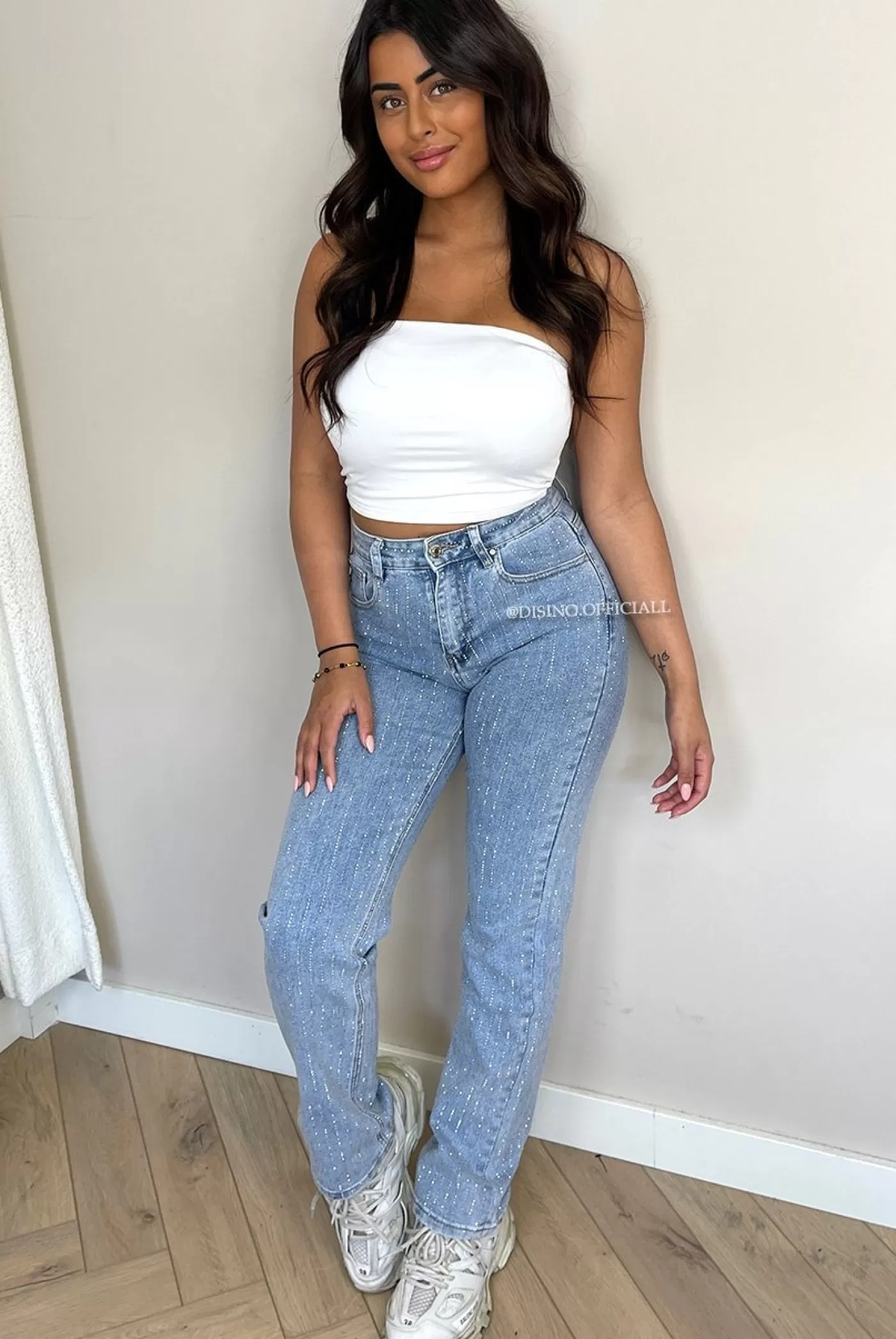 DISINO Blue - 'Diamonds All Over Jeans' - Exclusive Stretch Straight Leg Jeans | Vrouw Jeans
