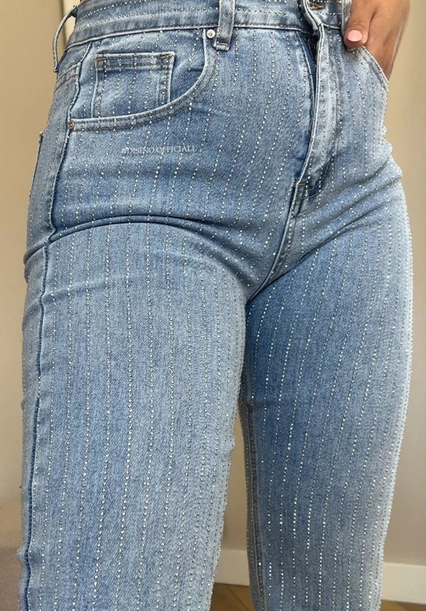 DISINO Blue - 'Diamonds All Over Jeans' - Exclusive Stretch Straight Leg Jeans | Vrouw Jeans