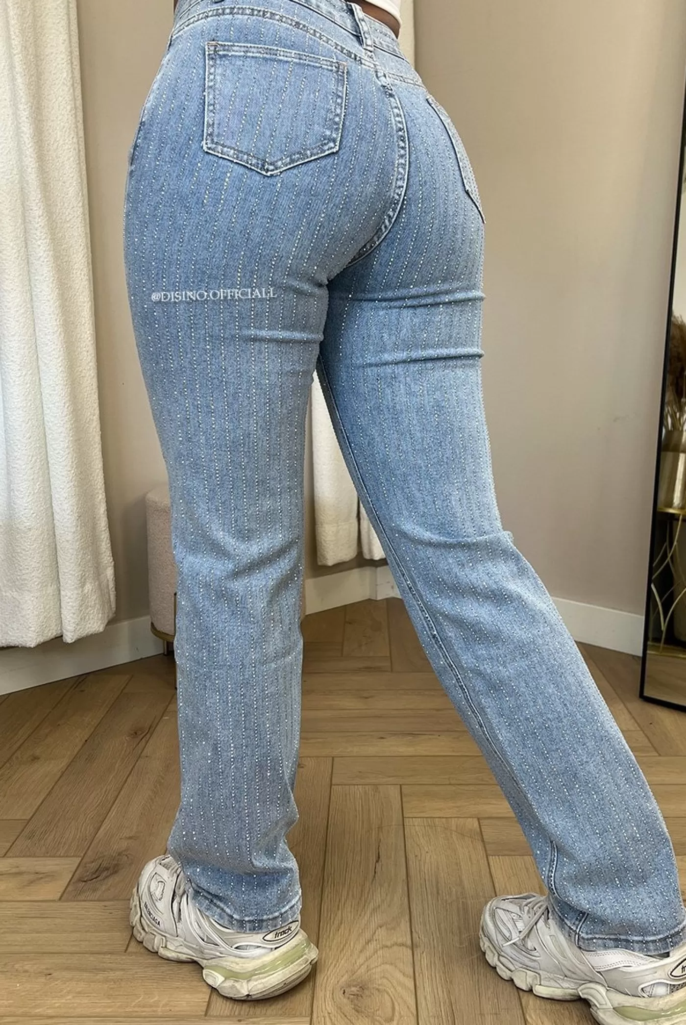 DISINO Blue - 'Diamonds All Over Jeans' - Exclusive Stretch Straight Leg Jeans | Vrouw Jeans