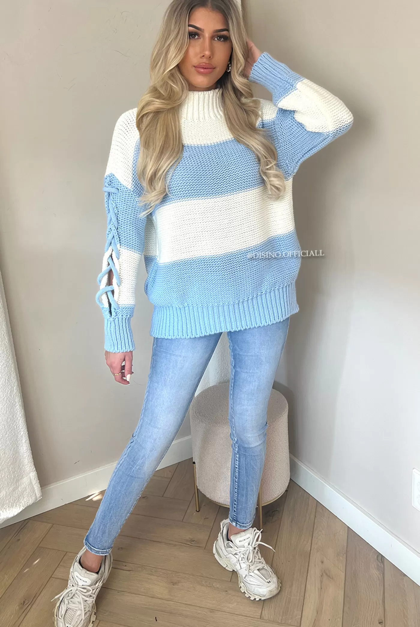 DISINO Light Blue - 'Mariss' - Premium Quality Oversized Tie Up Knit | Vrouw Two Piece Set & Loungewear