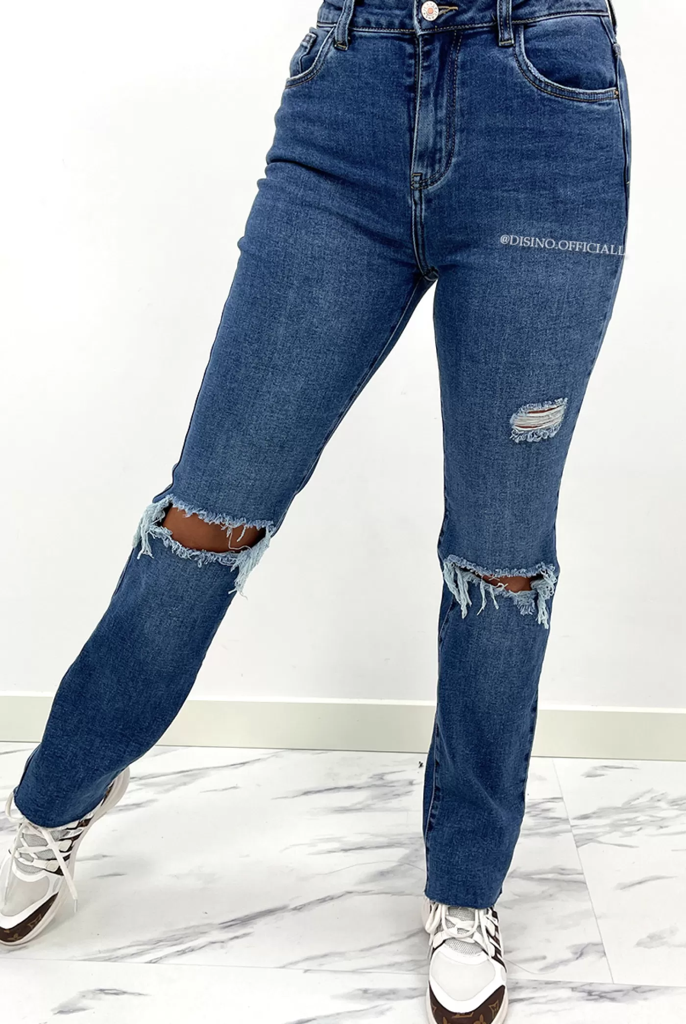 DISINO Queen Heart Jeans - Medium Blue - Stretch Ripped Knee Boyfriend Jeans - 807 | Vrouw Jeans