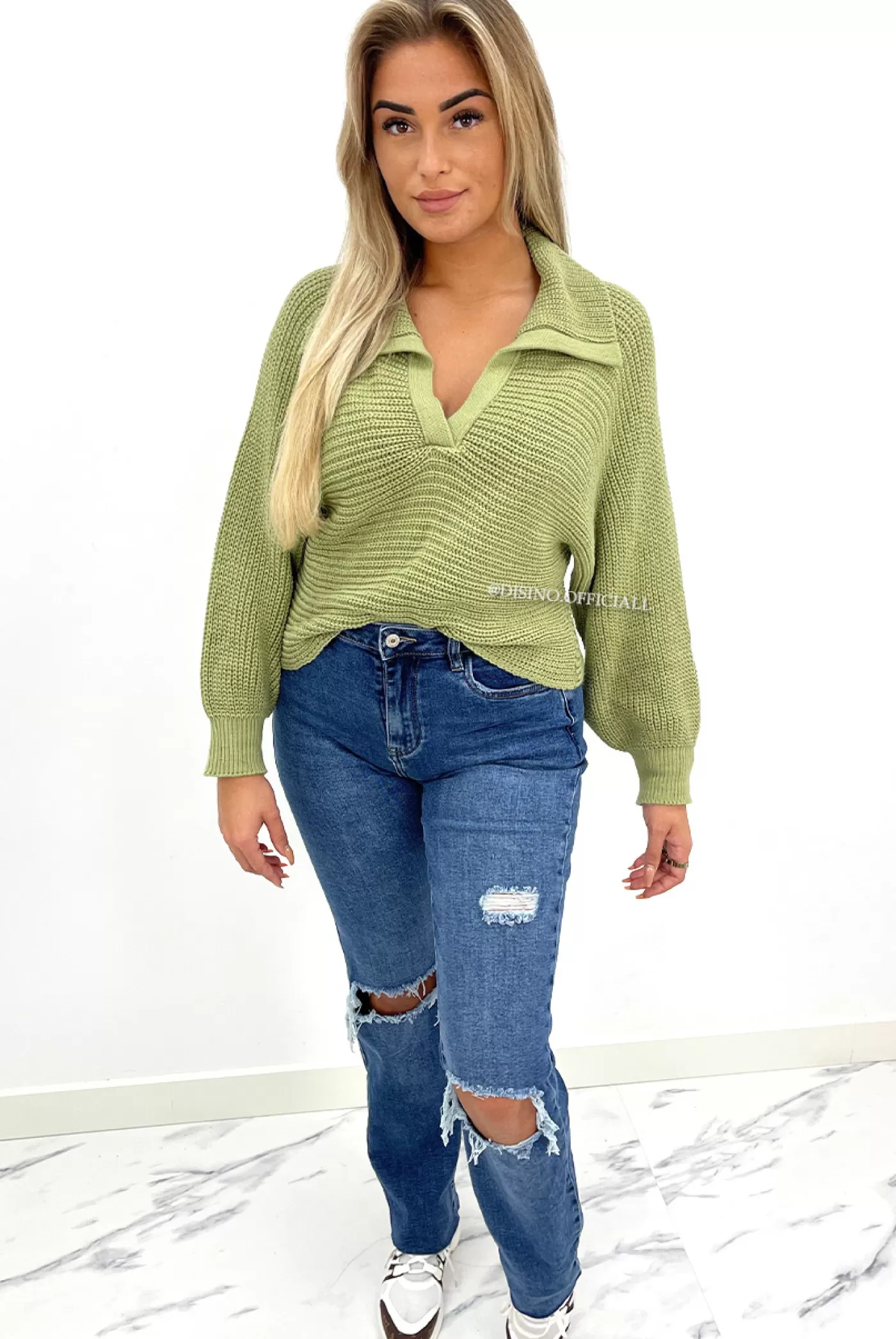 DISINO Queen Heart Jeans - Medium Blue - Stretch Ripped Knee Boyfriend Jeans - 807 | Vrouw Jeans