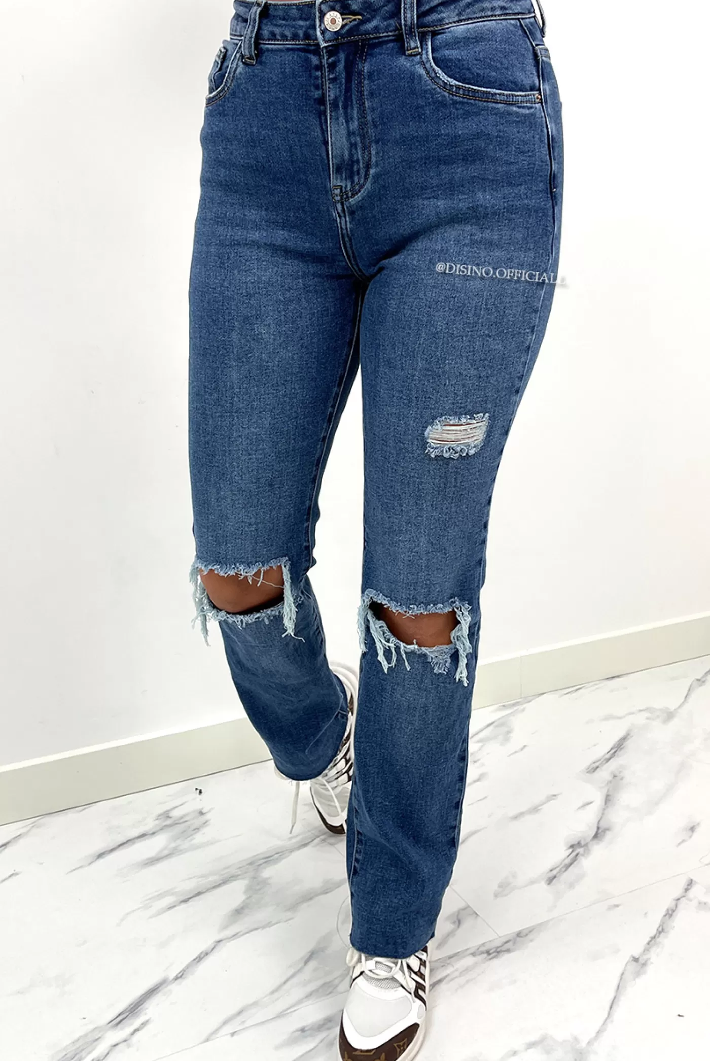 DISINO Queen Heart Jeans - Medium Blue - Stretch Ripped Knee Boyfriend Jeans - 807 | Vrouw Jeans