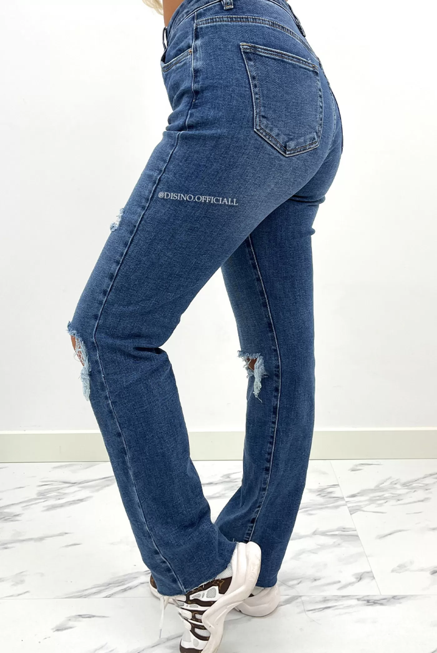 DISINO Queen Heart Jeans - Medium Blue - Stretch Ripped Knee Boyfriend Jeans - 807 | Vrouw Jeans