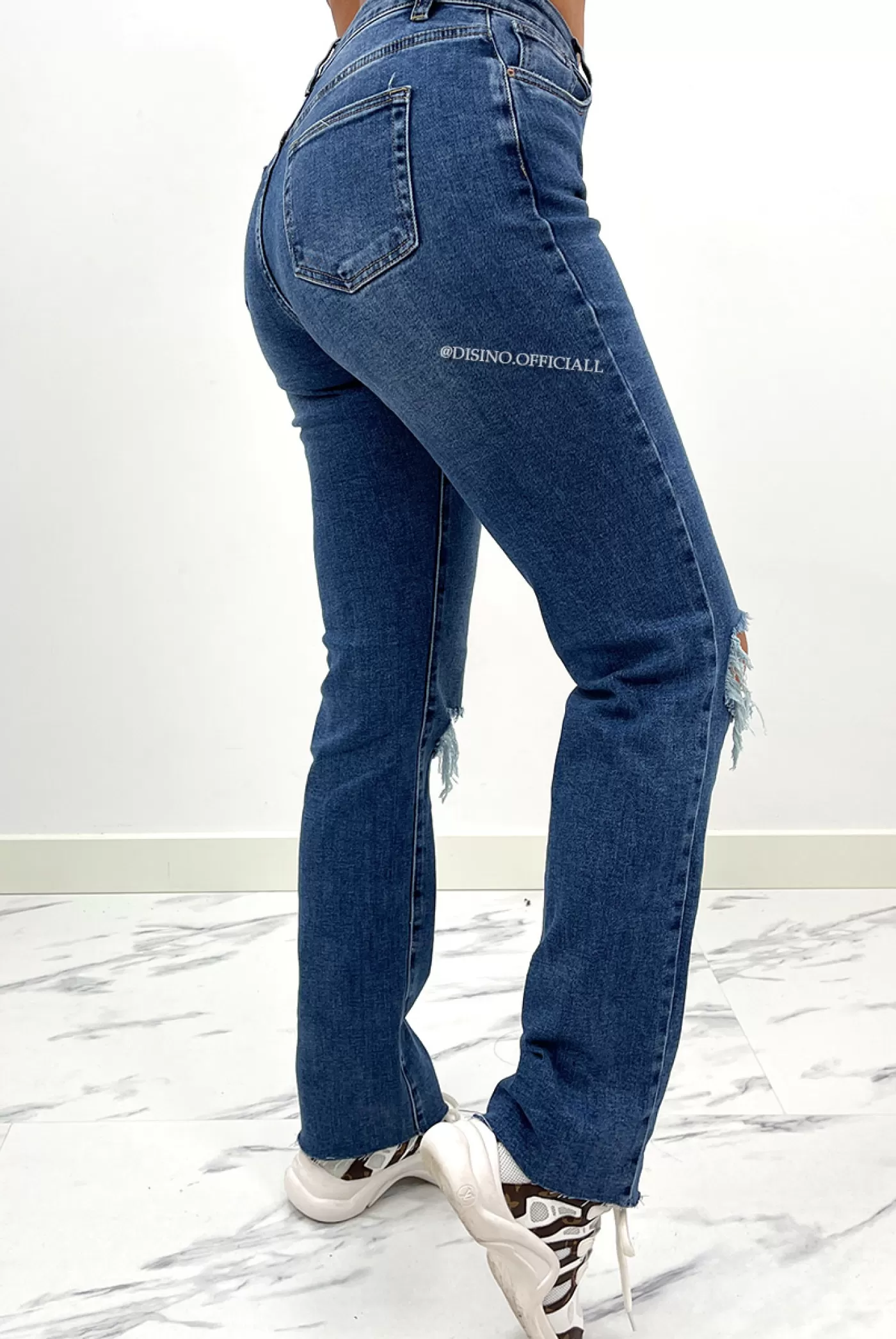 DISINO Queen Heart Jeans - Medium Blue - Stretch Ripped Knee Boyfriend Jeans - 807 | Vrouw Jeans