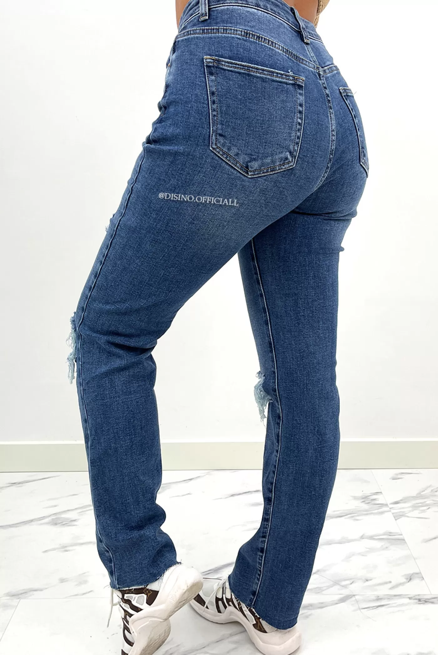 DISINO Queen Heart Jeans - Medium Blue - Stretch Ripped Knee Boyfriend Jeans - 807 | Vrouw Jeans