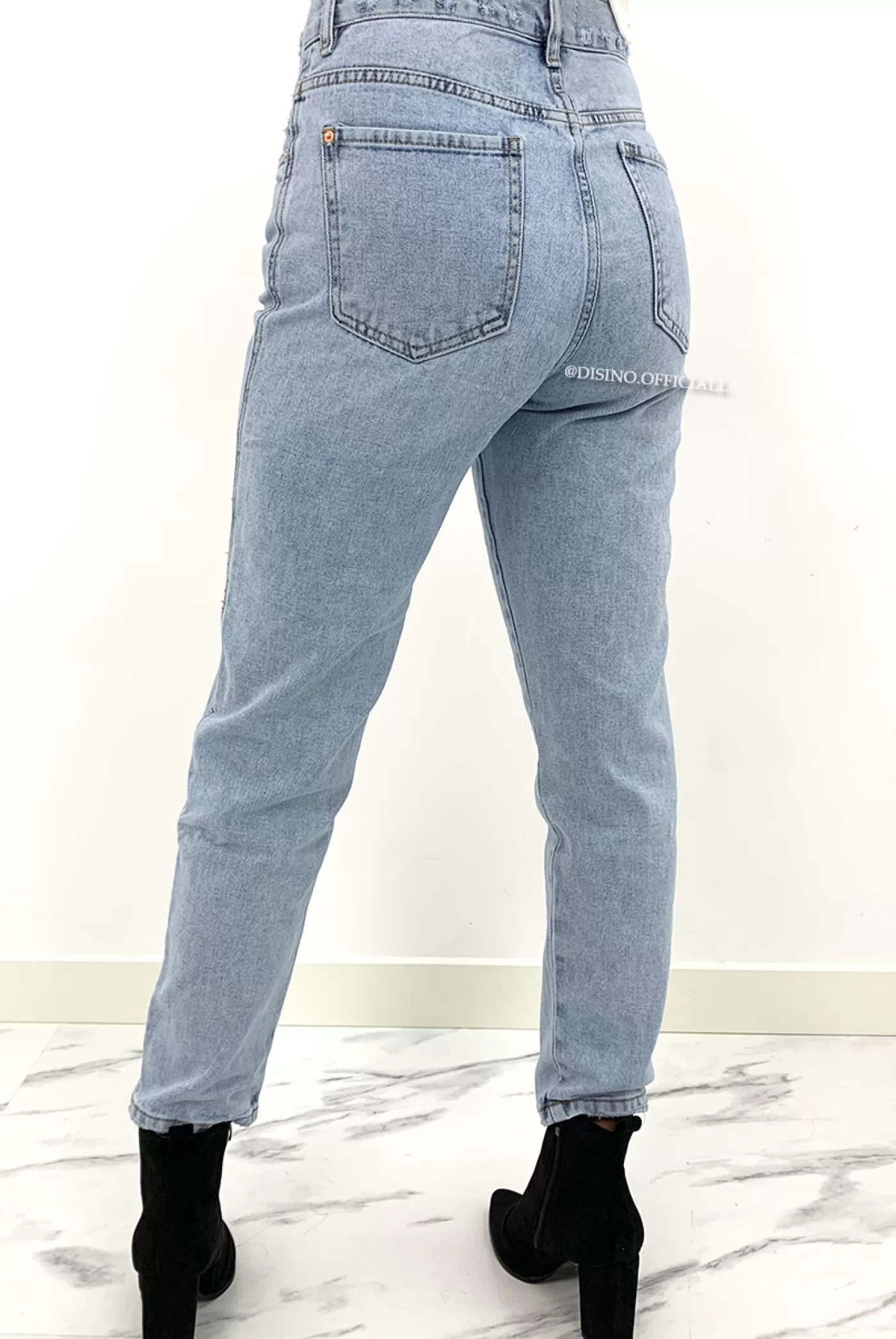 DISINO Queen Heart Jeans - Whitewash Blue - High Waist Mum Jeans - Q009 | Vrouw Jeans