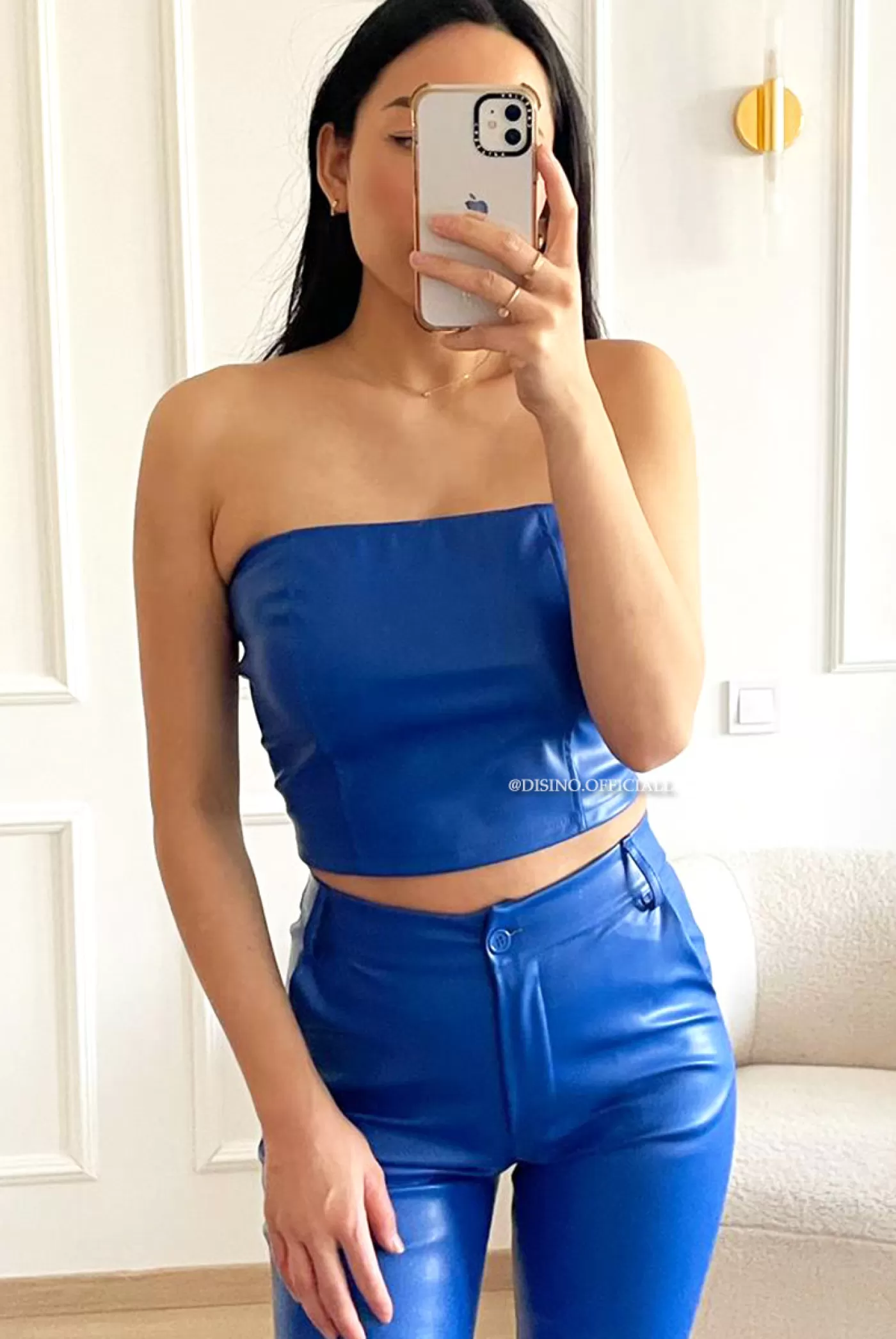 DISINO Royal Blue - 'Kiara' - Vegan Leather Corset Top | Vrouw Tops