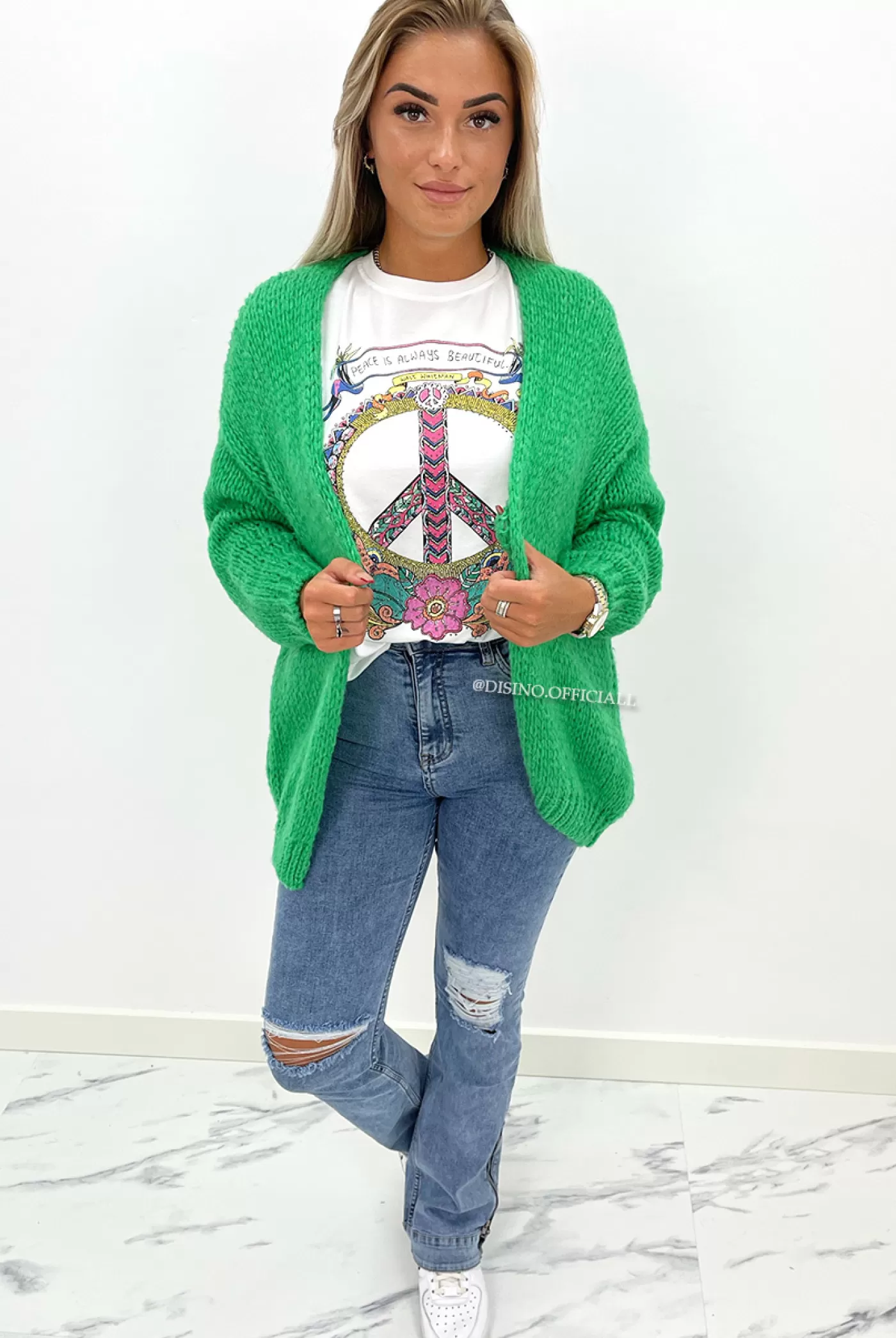 DISINO White - 'Colorfull Peace' - Premium Quality Oversized Tee | Vrouw It-Shirts