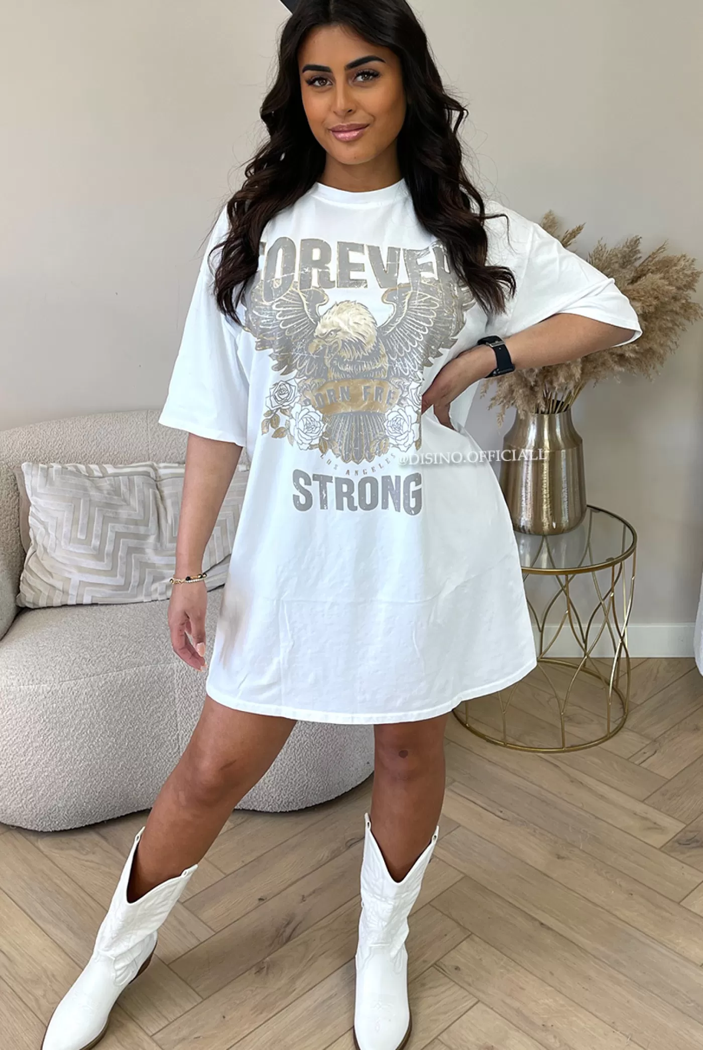 DISINO White - 'Forever Eagle' - Premium Quality Oversized Tee Dress | Vrouw It-Shirts